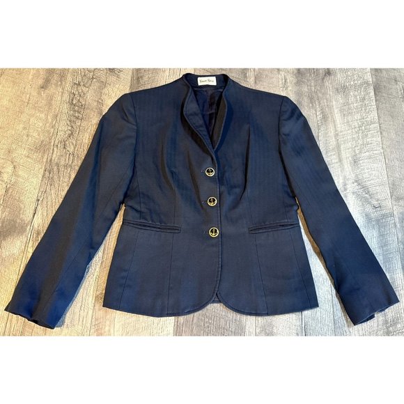 Vintage Neiman‎ Marcus Blazer Suit Jacket XS Twill Blue Sailor Buttons Lined 80s - Picture 1 of 10